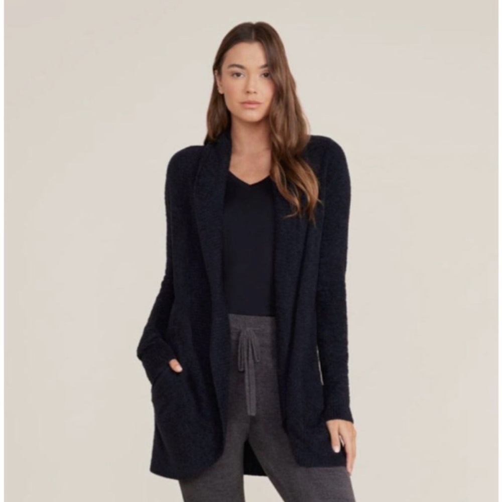 Barefoot Dreams Cozychic Lite Black Women's Circle Cardigan Open Front Sweater